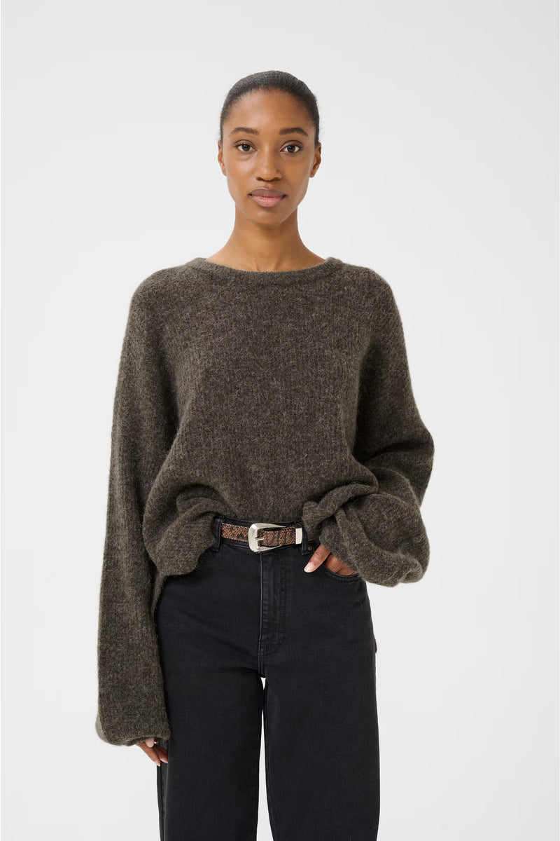 GZalpha slit pullover, Chestnut Melange