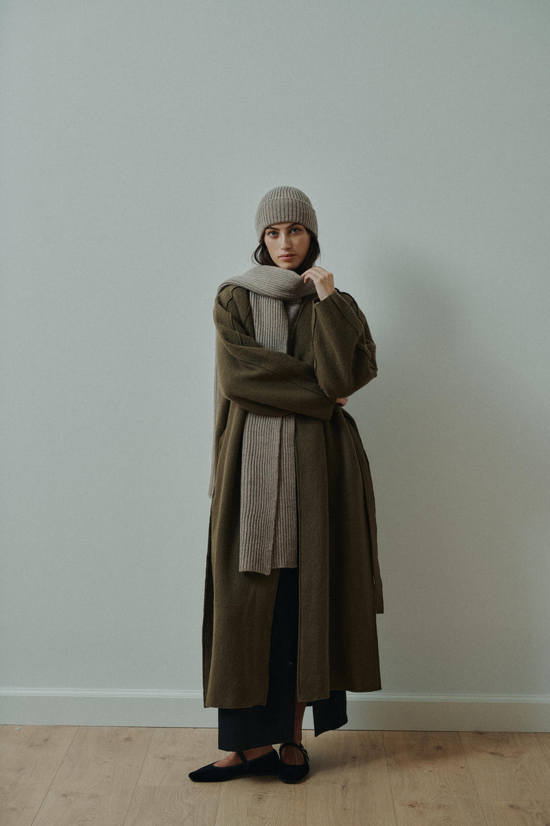 Silje knitted scarf, Light Brown Melange