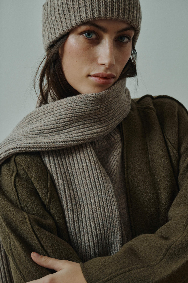 Silje knitted beanie, Light Brown Melange