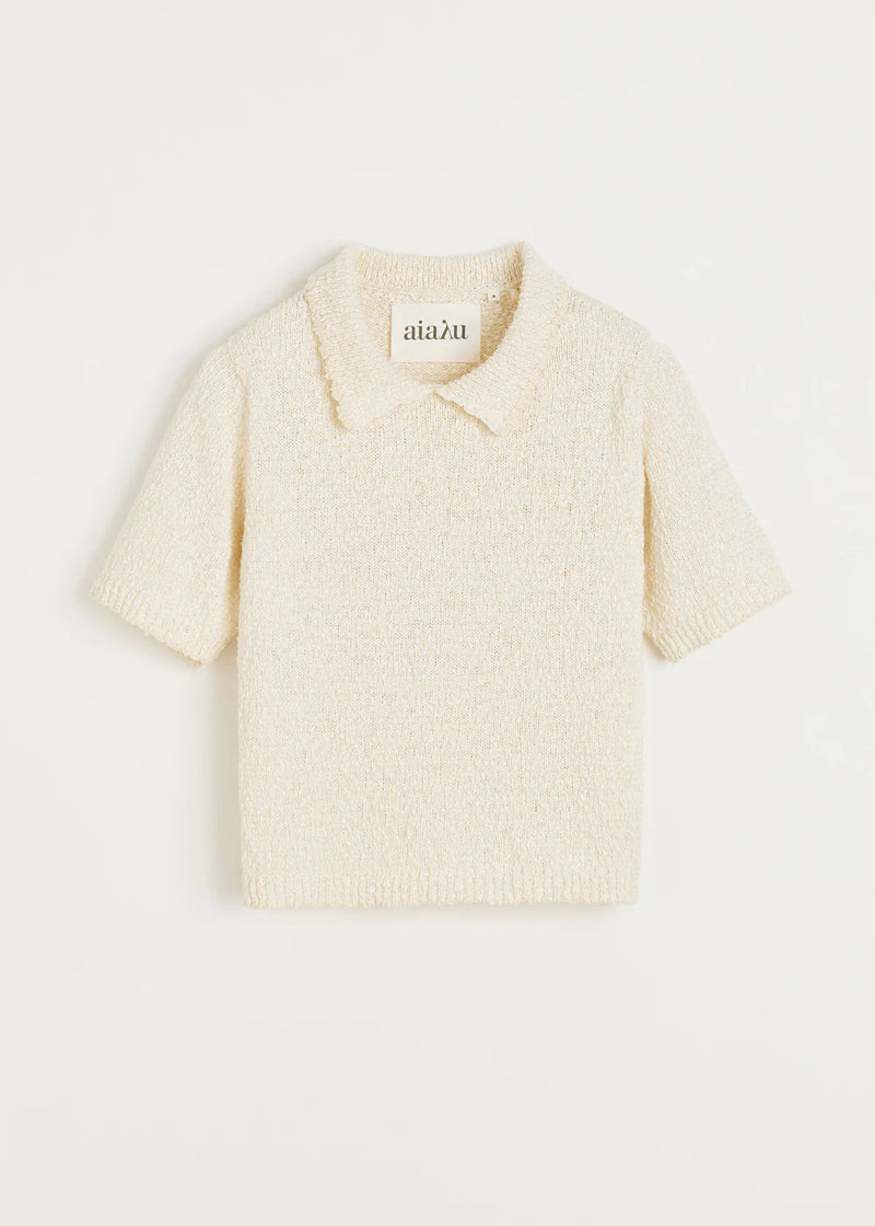 Botan knitted polo tee, Mix Nature