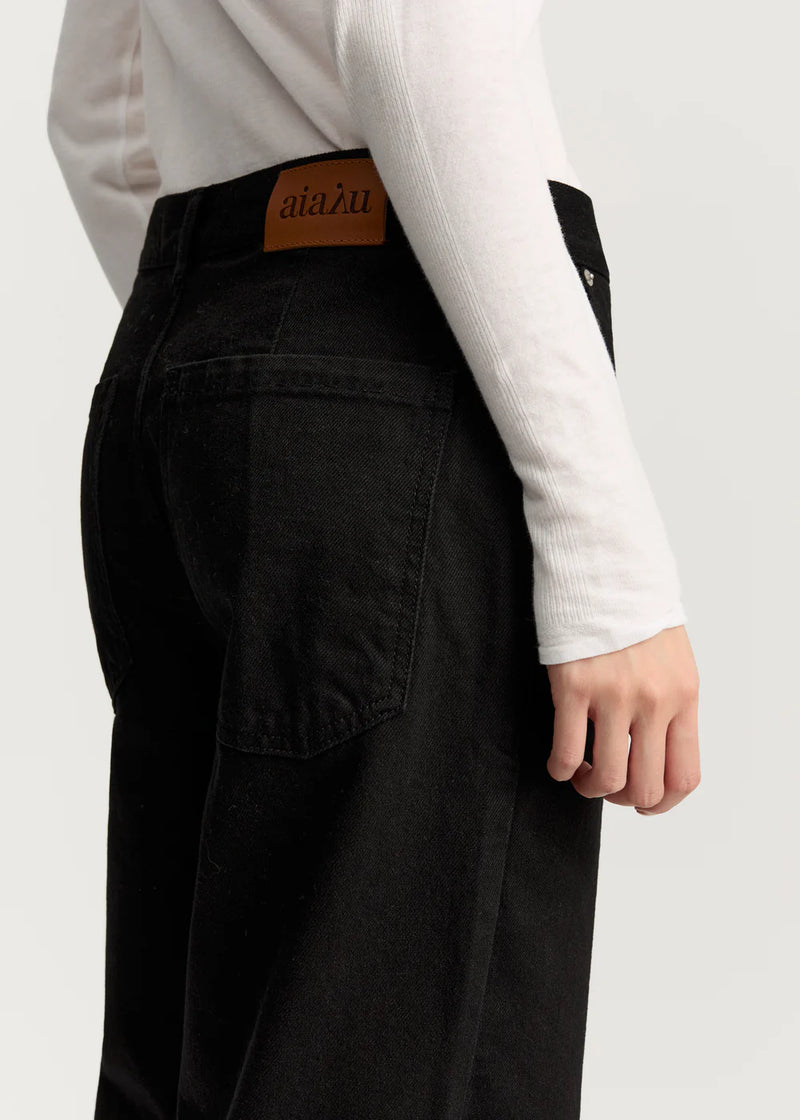 Carlo Midwaist Wide Jeans, Black Tea