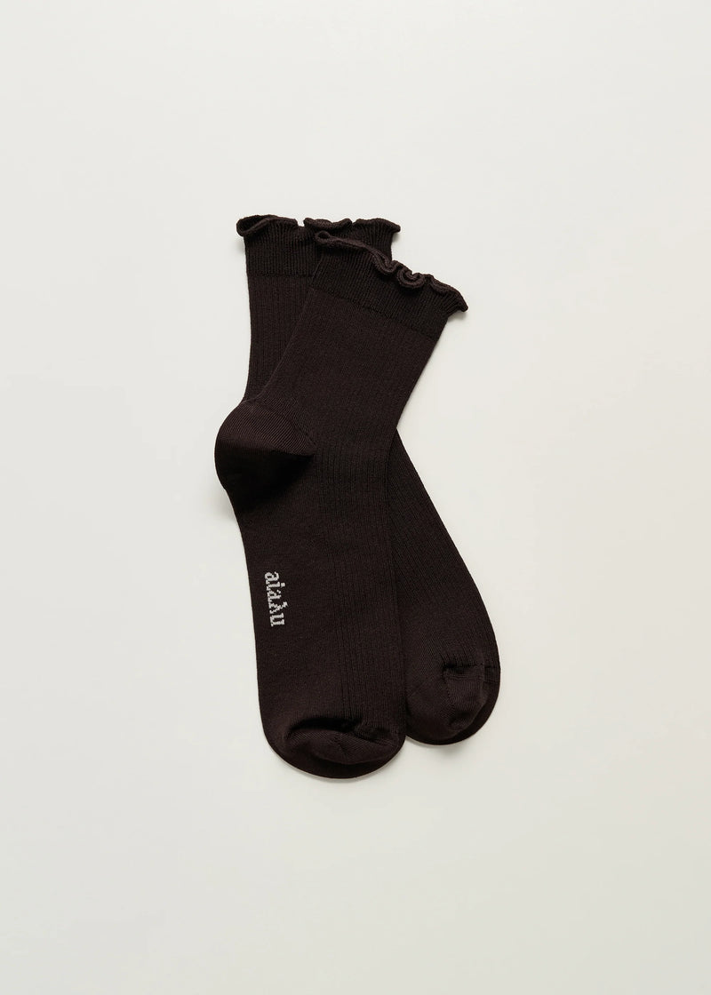 Cotton Frill Sock, Chocolate
