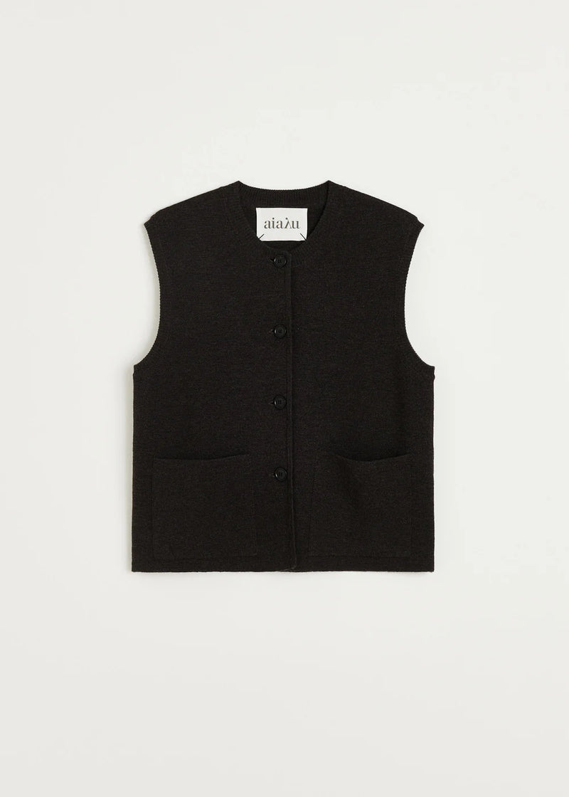 Elva vest - pure merino wool, Dark Brown Melange