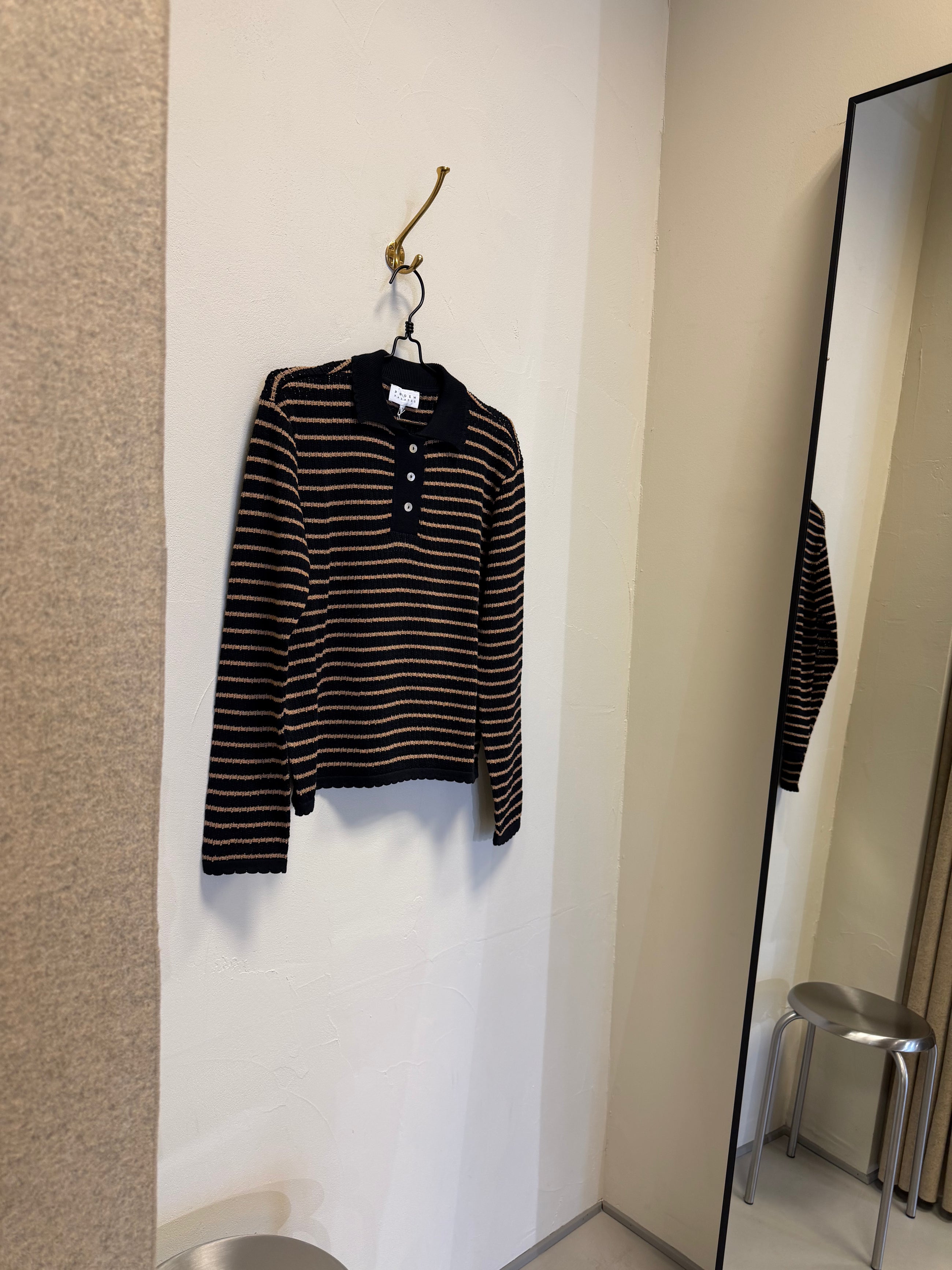 Nuria LS Polo Cardigan, Black / Cognac