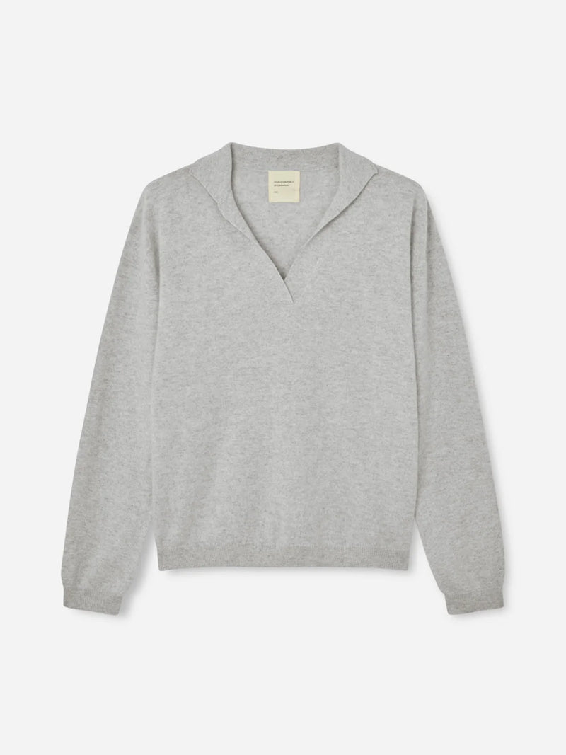Womens Oversized Collar V-Neck, Ash Grey