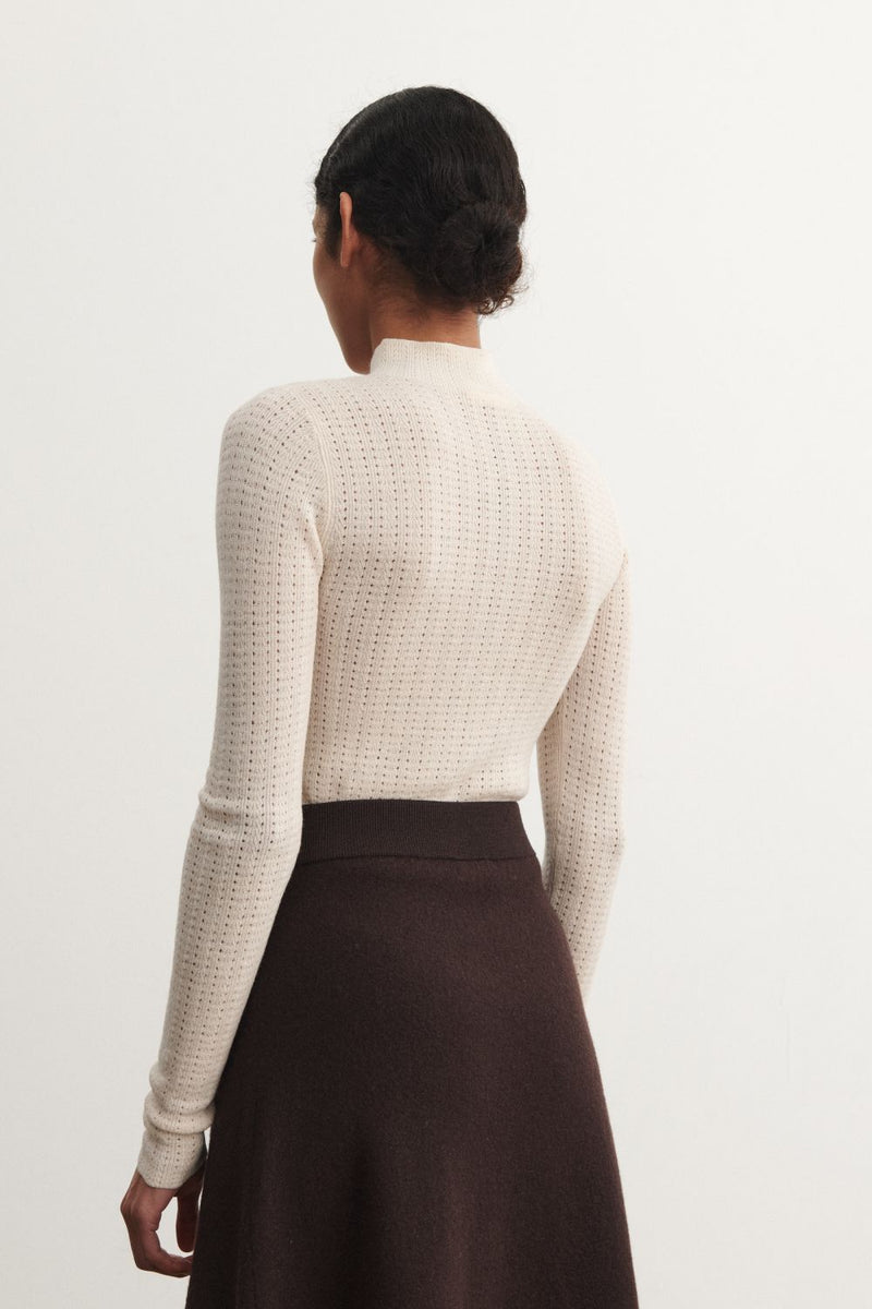 High Neck Pointelle Top, Ecru