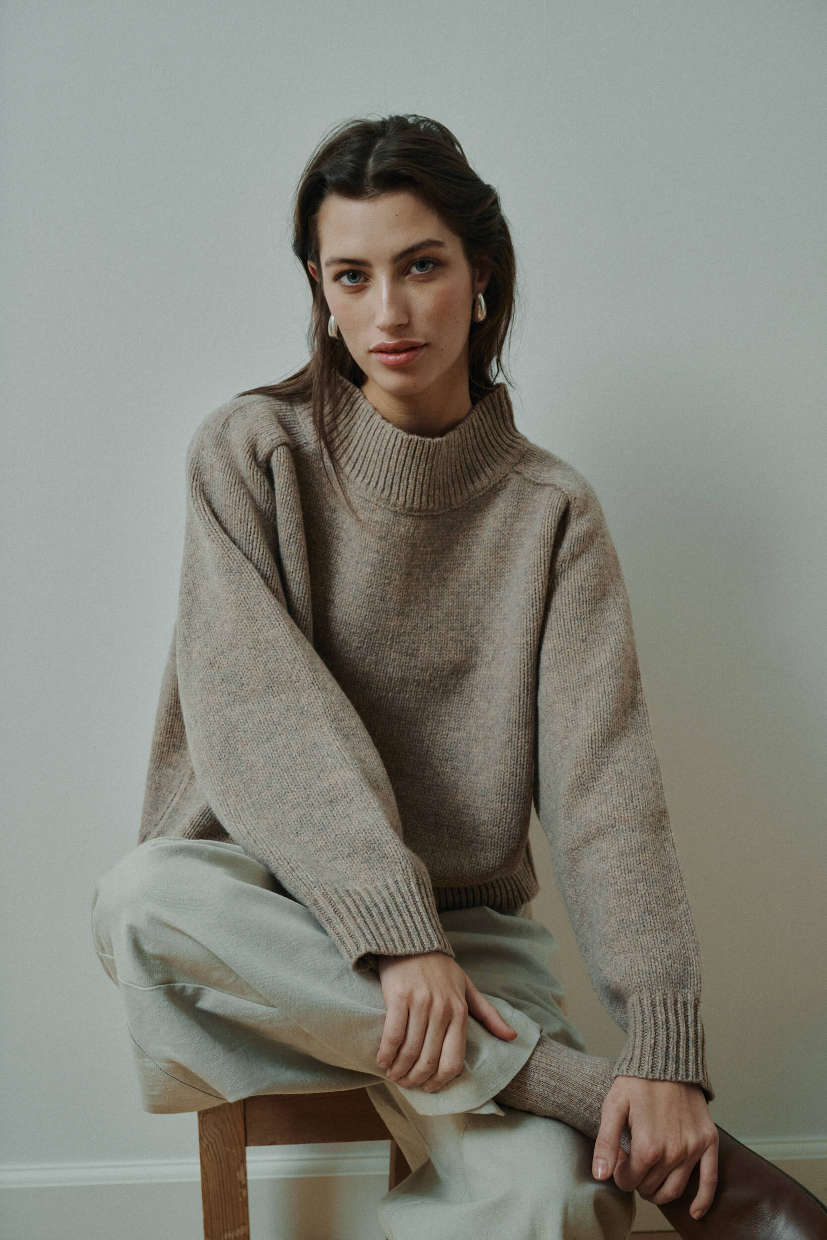 Silje knitted pullover, Light Brown Melange