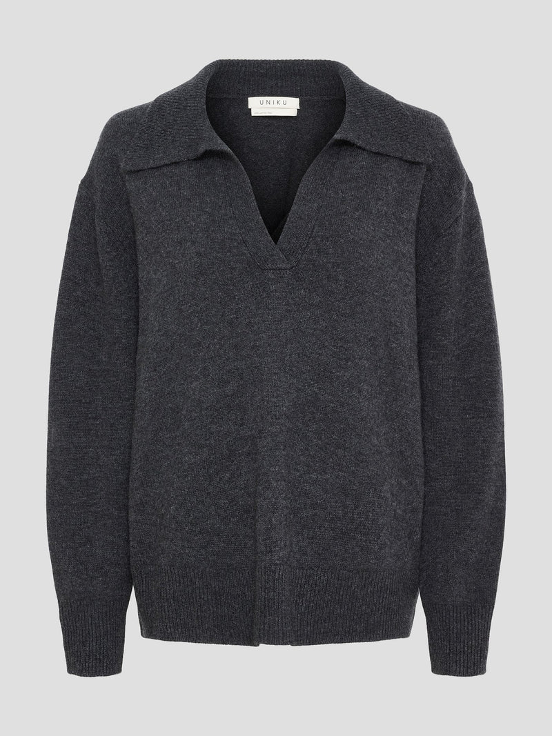 VIGGA POLO KNIT, DARK GREY MELANGE