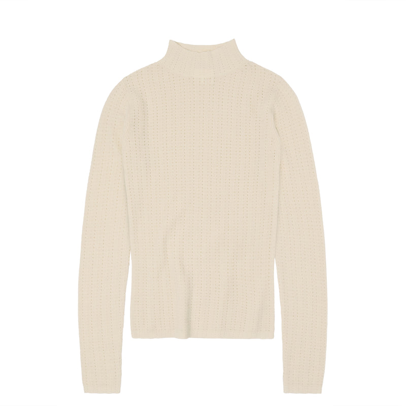 High Neck Pointelle Top, Ecru