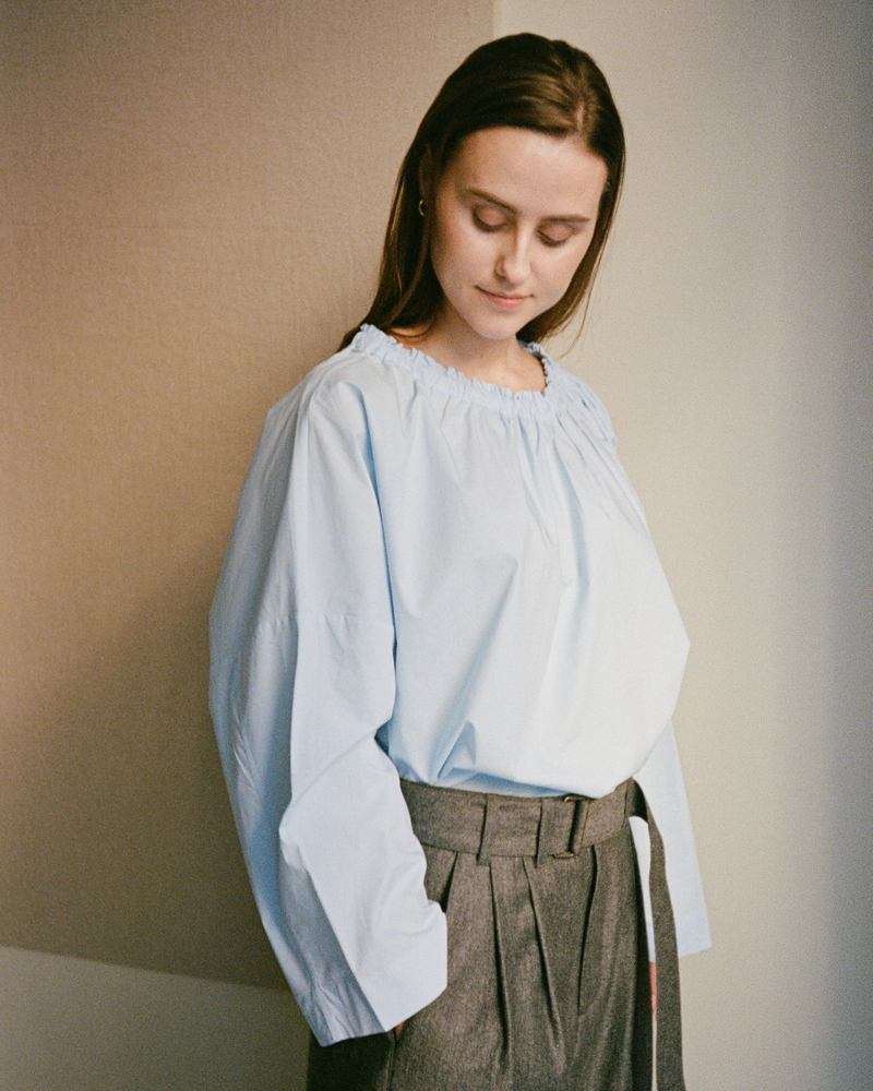 Magrethe LS Tie Top, Light Blue
