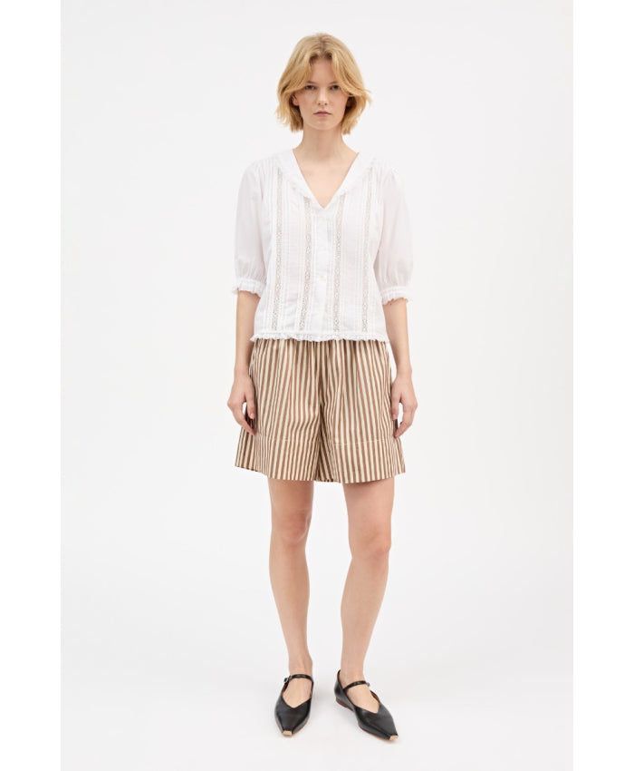 Vetiver shorts, Brown/Ecru stripe