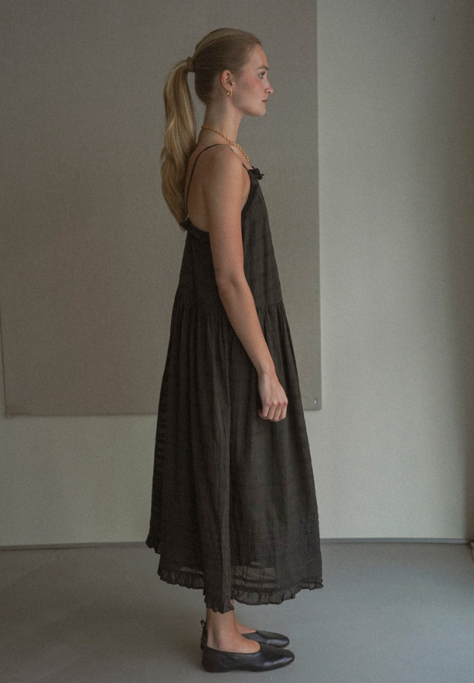 Fiore Strap Dress, Black