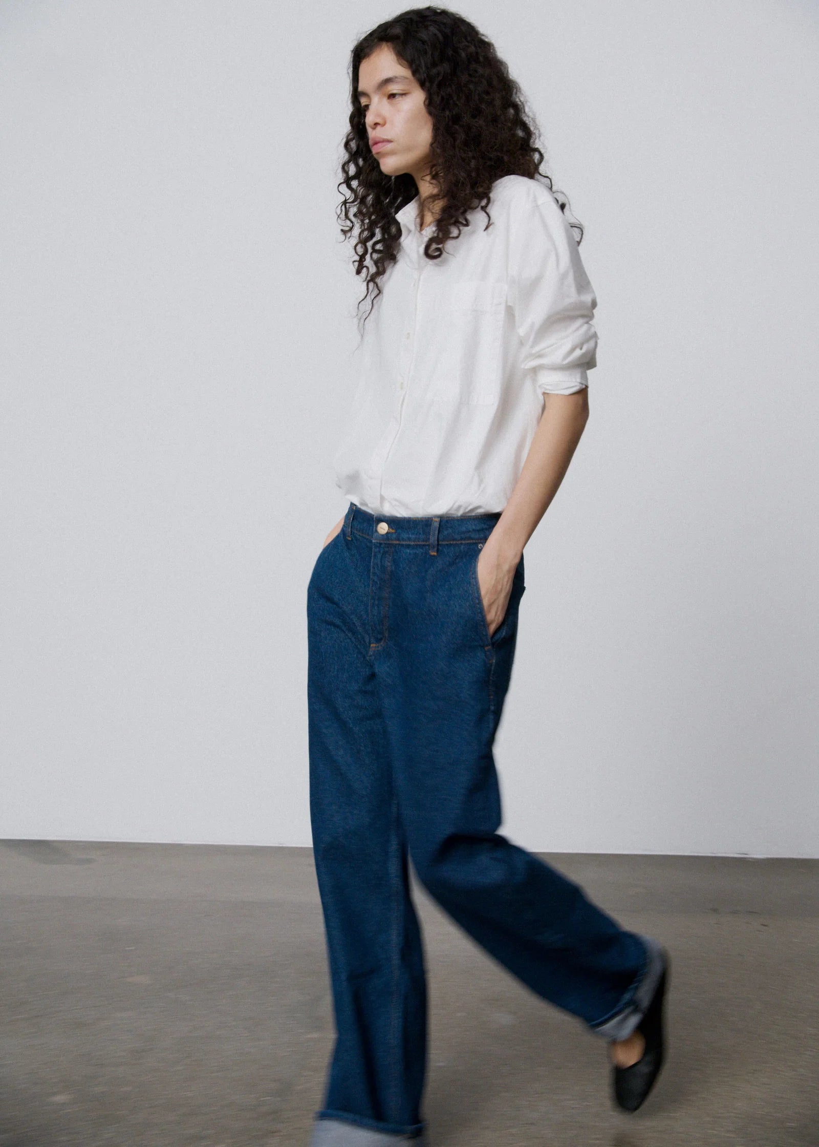 Carlo Midwaist Wide Jeans, Mid Blue