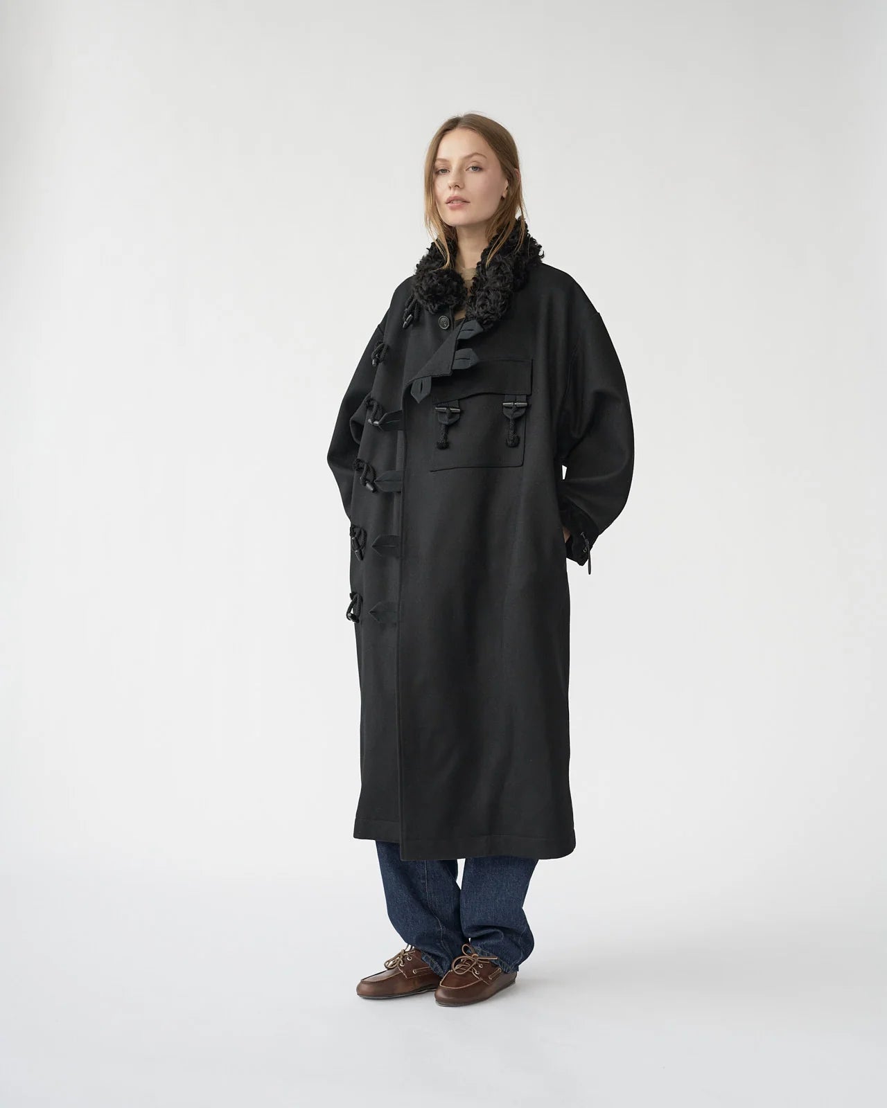 Hainsworth Wool Officer Coat, Black