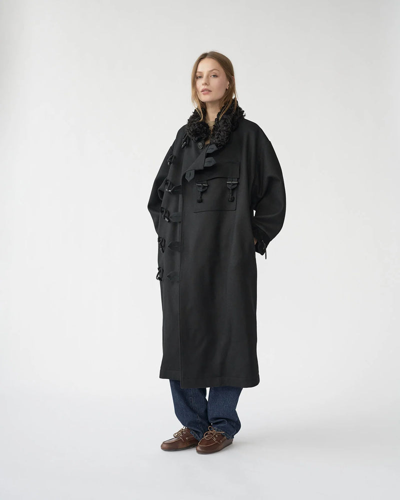 Hainsworth Wool Officer Coat, Black