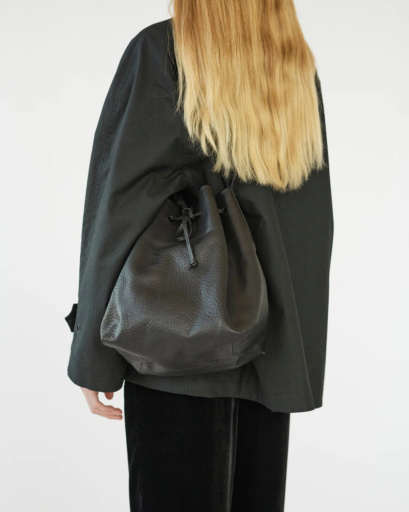 Full Grain Leather Bucket Bag, Black