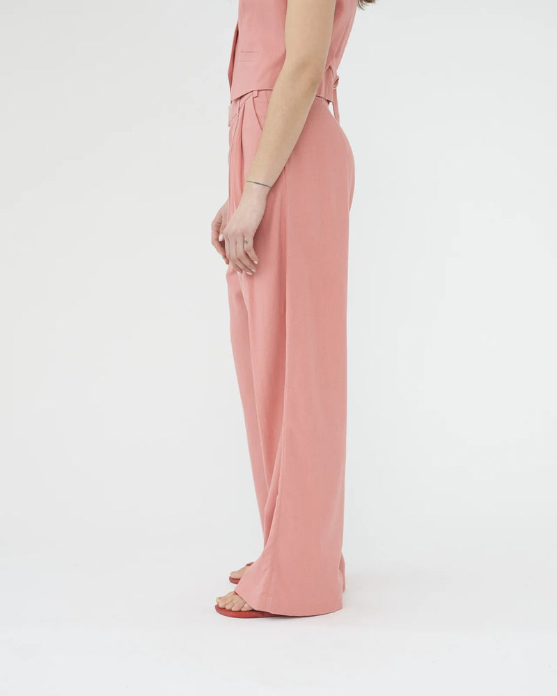 Linen Wide Box Pants, Raspberry