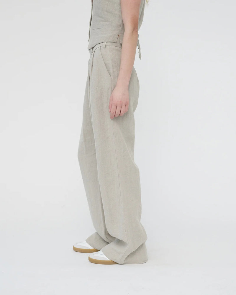 Linen Wide Box Pants, Nature