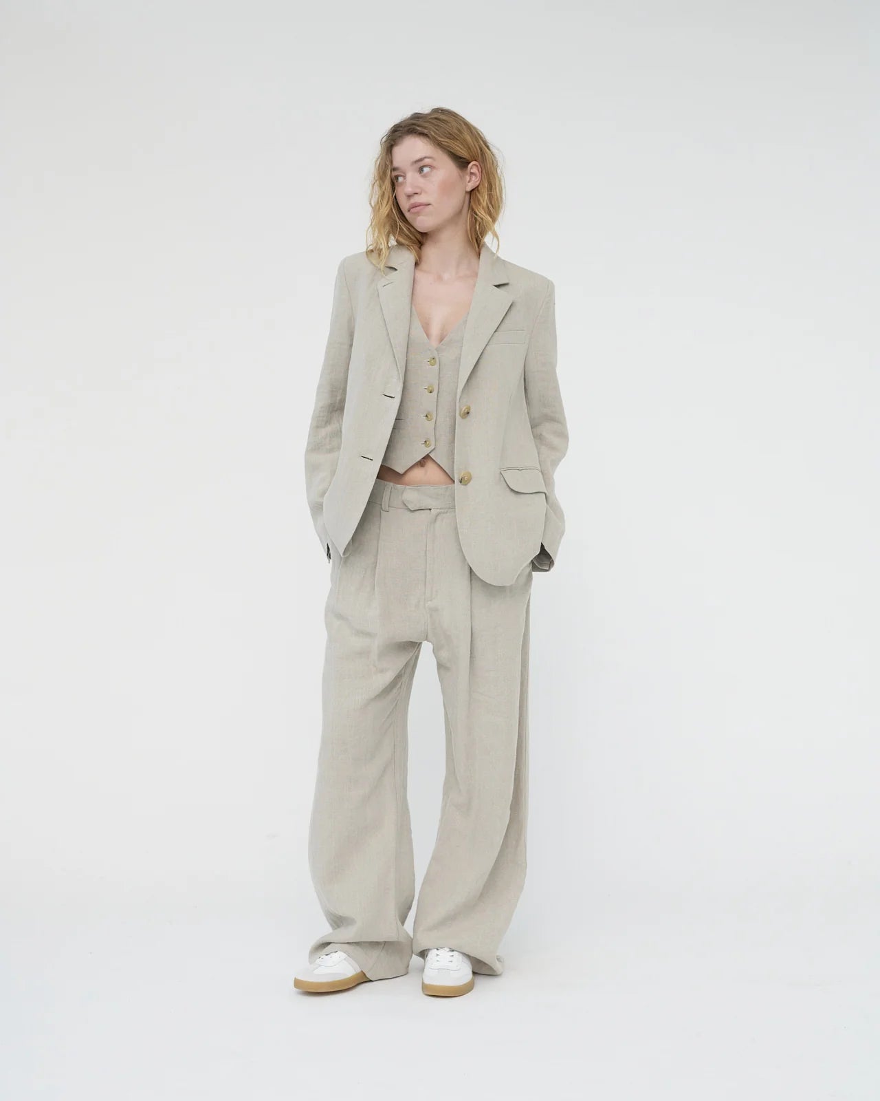 Linen Straight Blazer, Nature