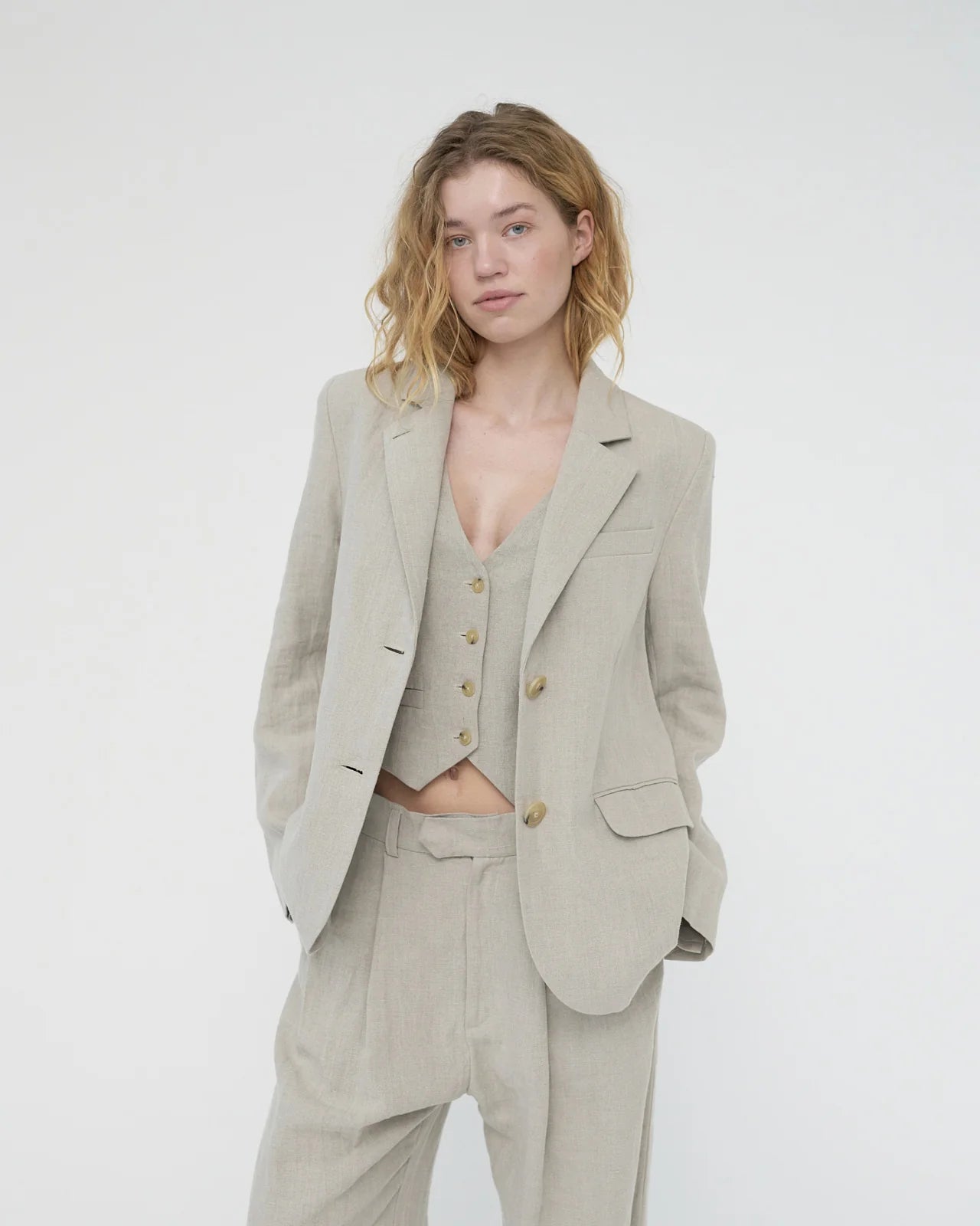 Linen Straight Blazer, Nature