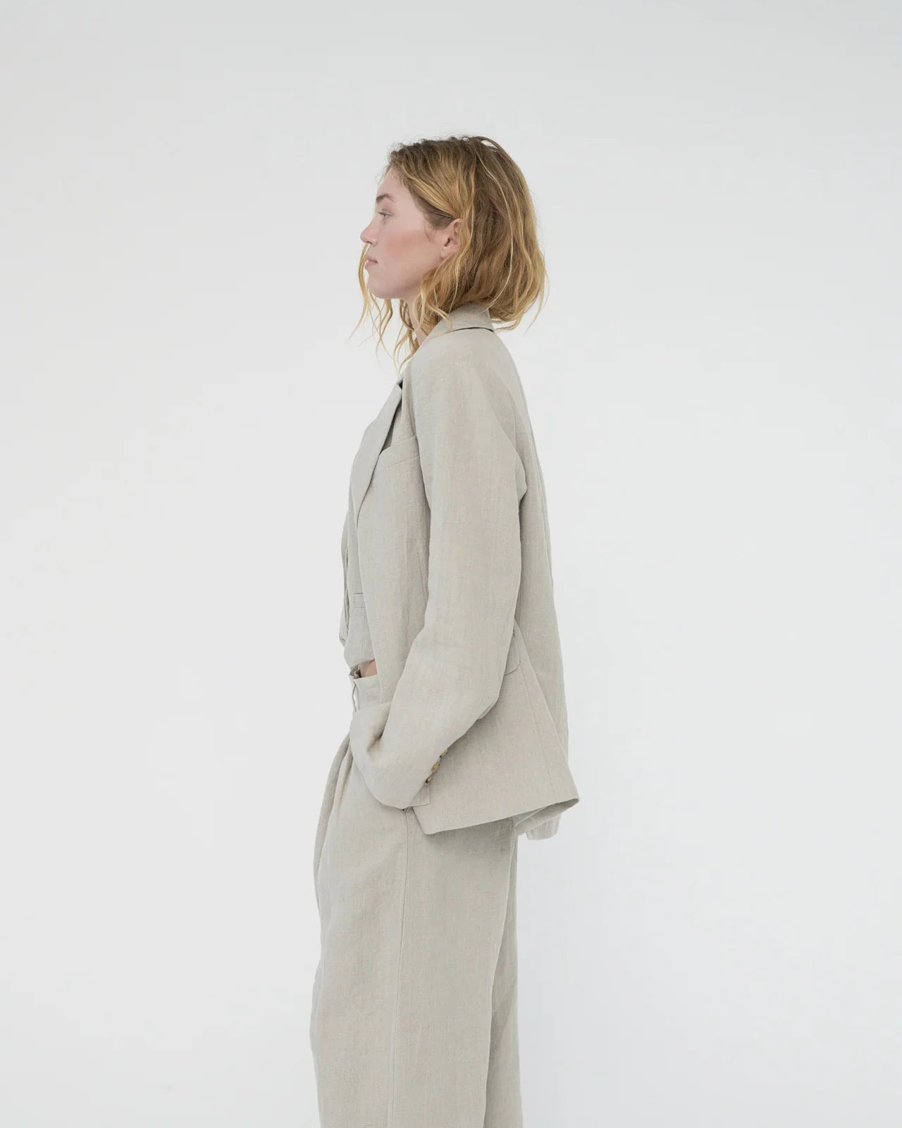 Linen Straight Blazer, Nature