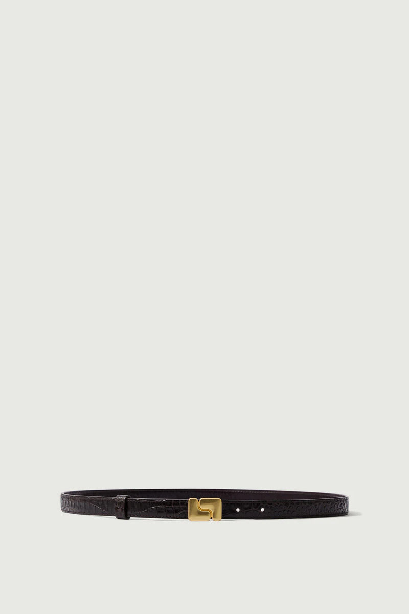 Ninon Mini Belt, Marron Foncé Croco (Brun Croc)