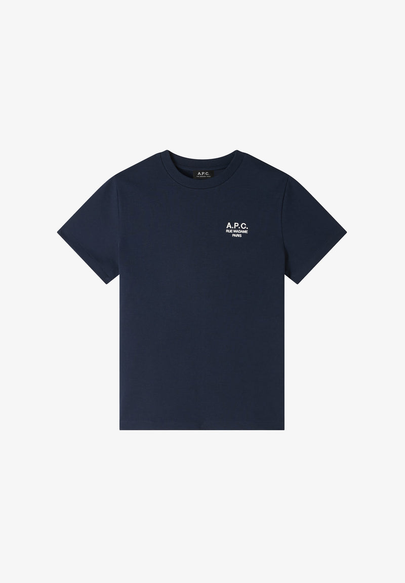 A.P.C. Standard Rue Madame T-shirt navy med ecru broderi