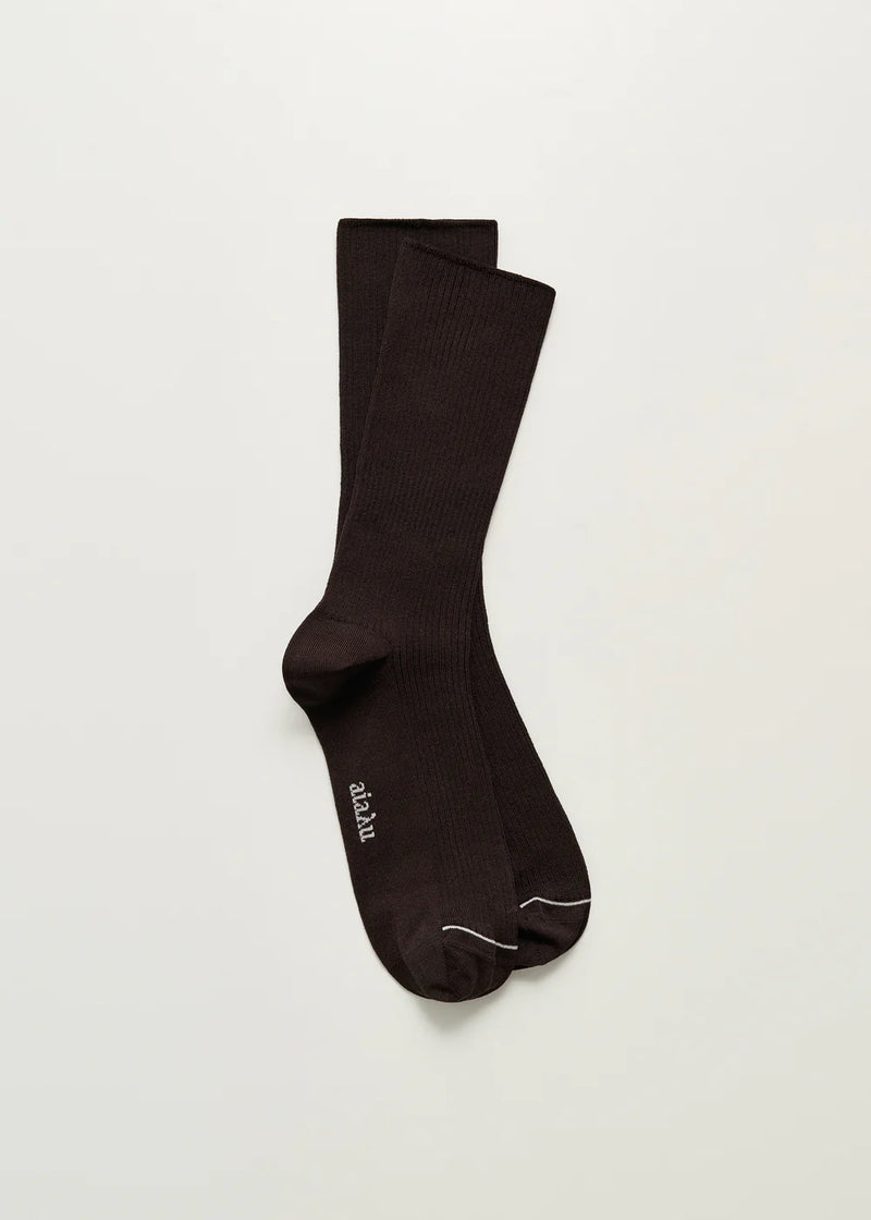 Cashmere Rib Socks, Dark Brown