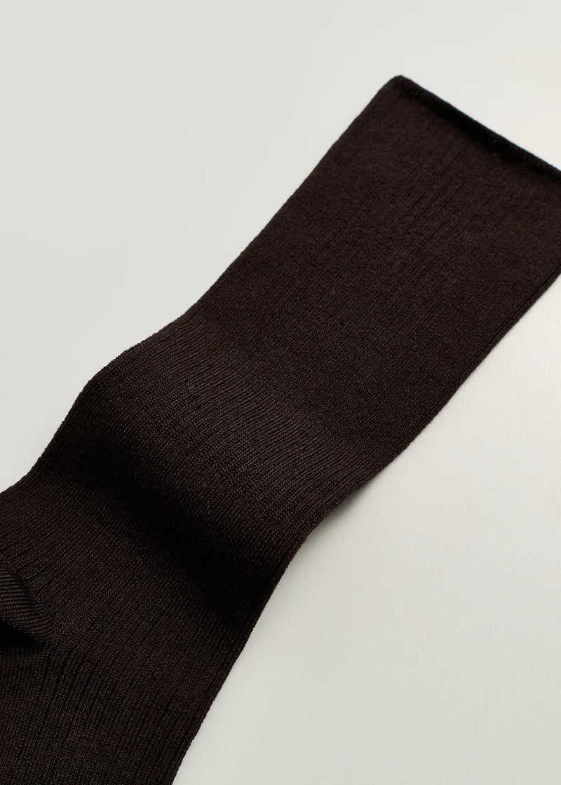 Cashmere Rib Socks, Dark Brown
