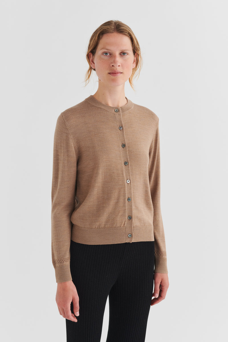 Wool Cardigan, Camel Melange