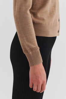 Wool Cardigan, Camel Melange