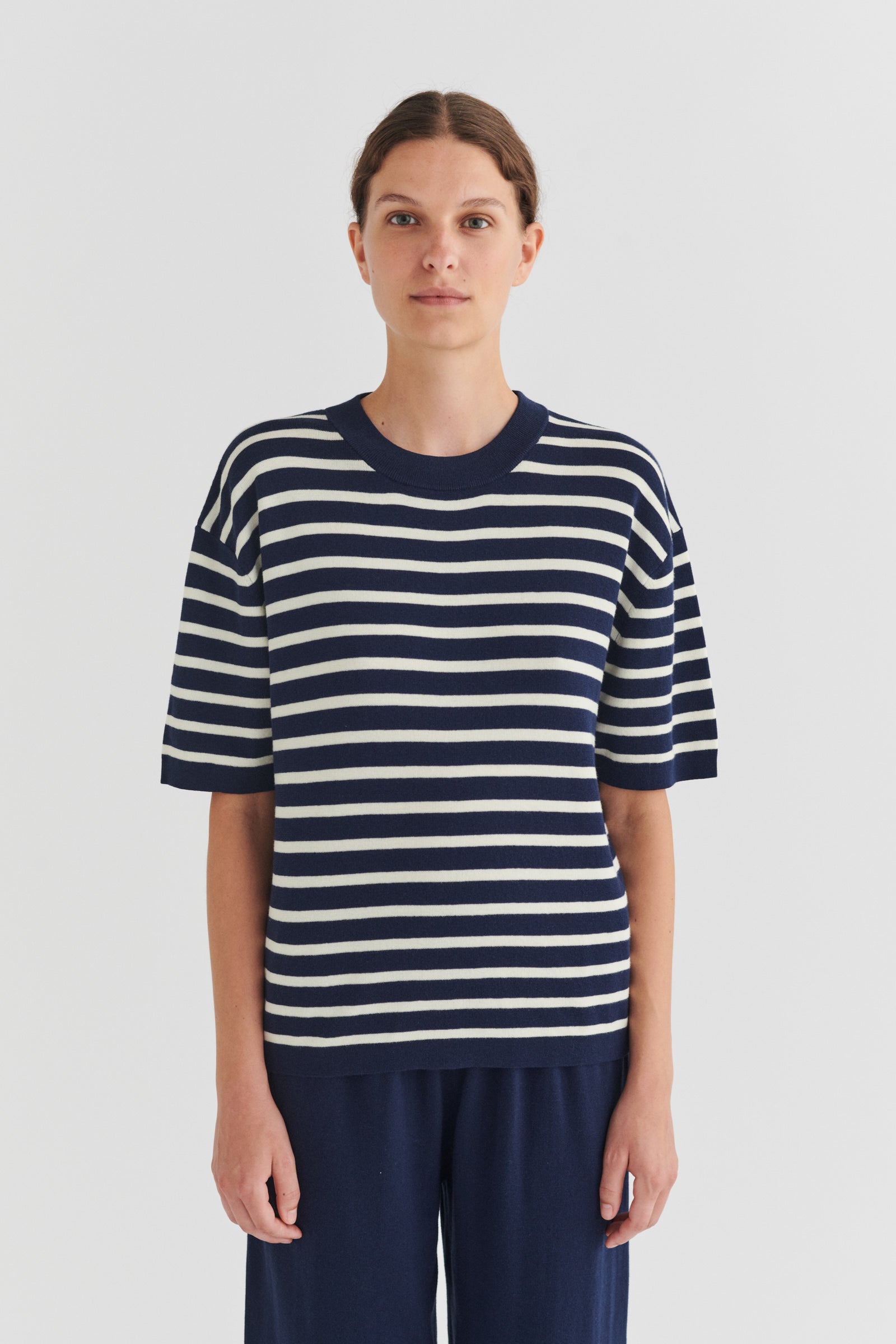 Striped Tee, Ecru / Dark Navy