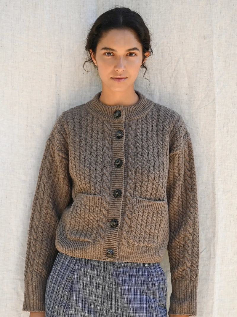 Gertrud Cable Cardigan, Coffee Melange