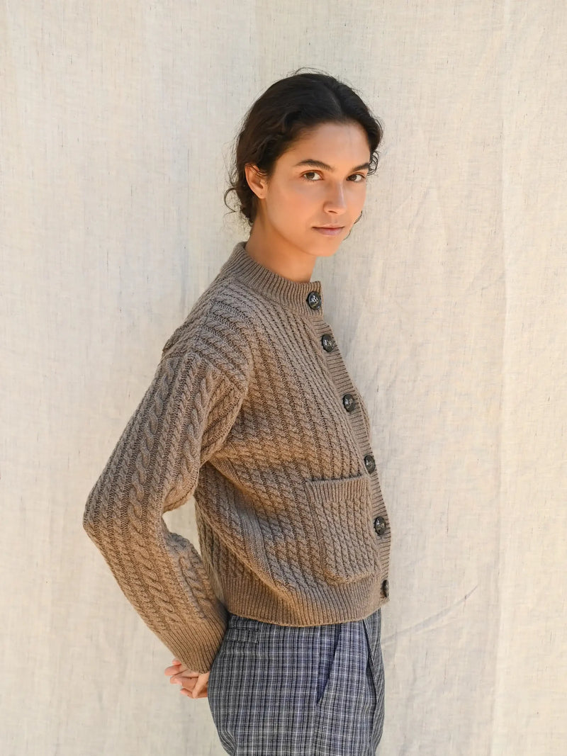 Gertrud Cable Cardigan, Coffee Melange