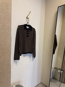 Nuria LS Polo Cardigan, Black / Cognac