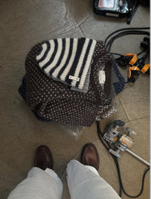 O.A.D. Ribbed Beanie, White med Navy Stripes