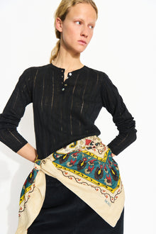 Mafalda Wool Scarf 90x90, Beige/Blue Kalamkari