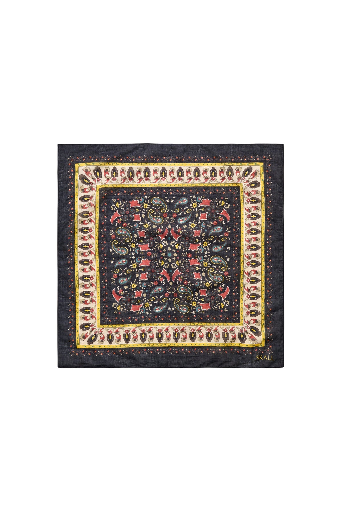Mafalda Scarf 50x50, Black/Beige Kalamkari
