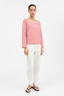 Marron Oversized Blouse, Off white/Red stripe