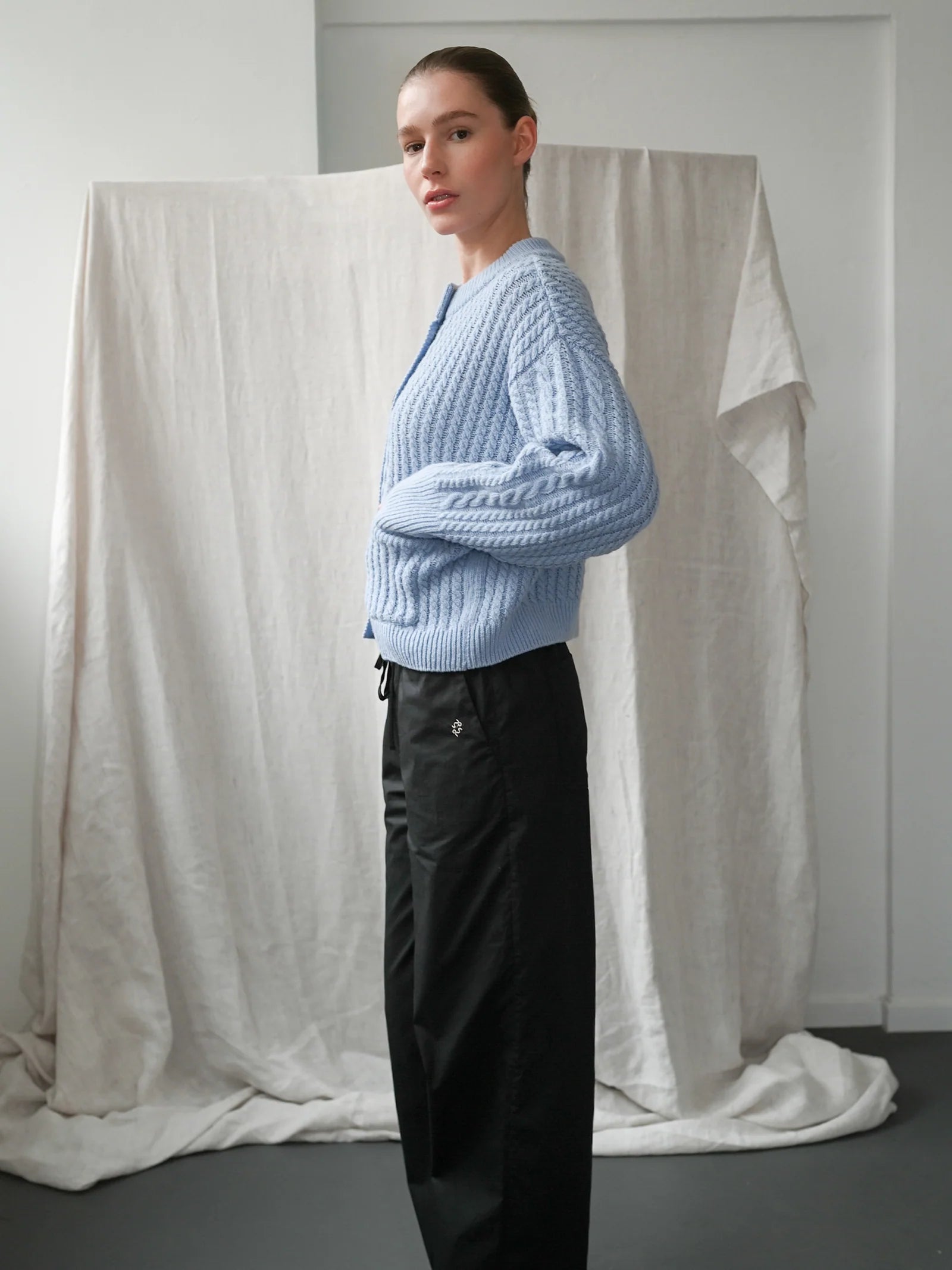 Gertrud Cable Cardigan, Light Blue