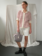 Nuria ss Polo Cardigan, Ecru / Holly Berry