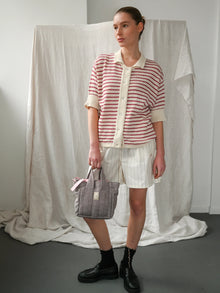 Nuria ss Polo Cardigan, Ecru / Holly Berry