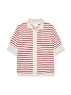 Nuria ss Polo Cardigan, Ecru / Holly Berry