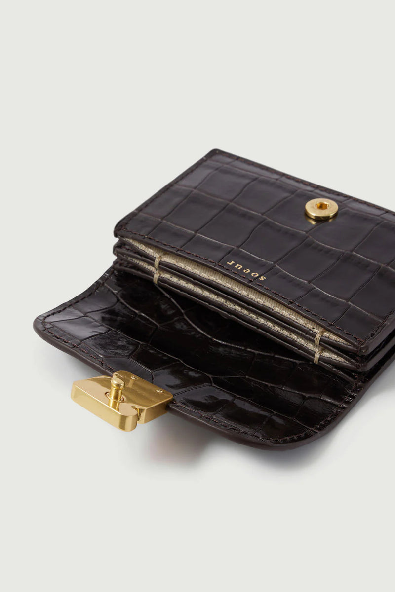 Aube Cartholder, Marron Foncé Croco (Brun Croc)