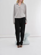 Womens Oversized Collar V-Neck, Ash Grey