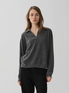 Womens Oversized Collar V-Neck, Heather Grey