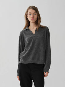 Womens Oversized Collar V-Neck, Heather Grey