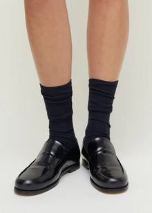 Wool Rib Socks, Navy