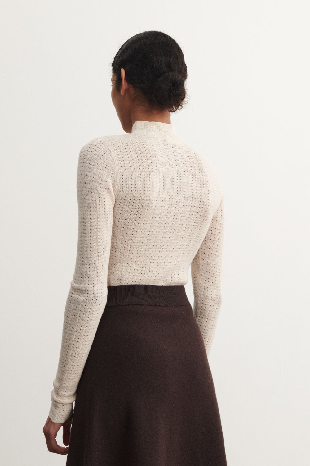 High Neck Pointelle Top, Ecru