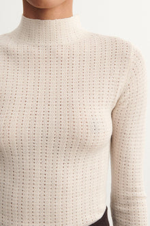 High Neck Pointelle Top, Ecru